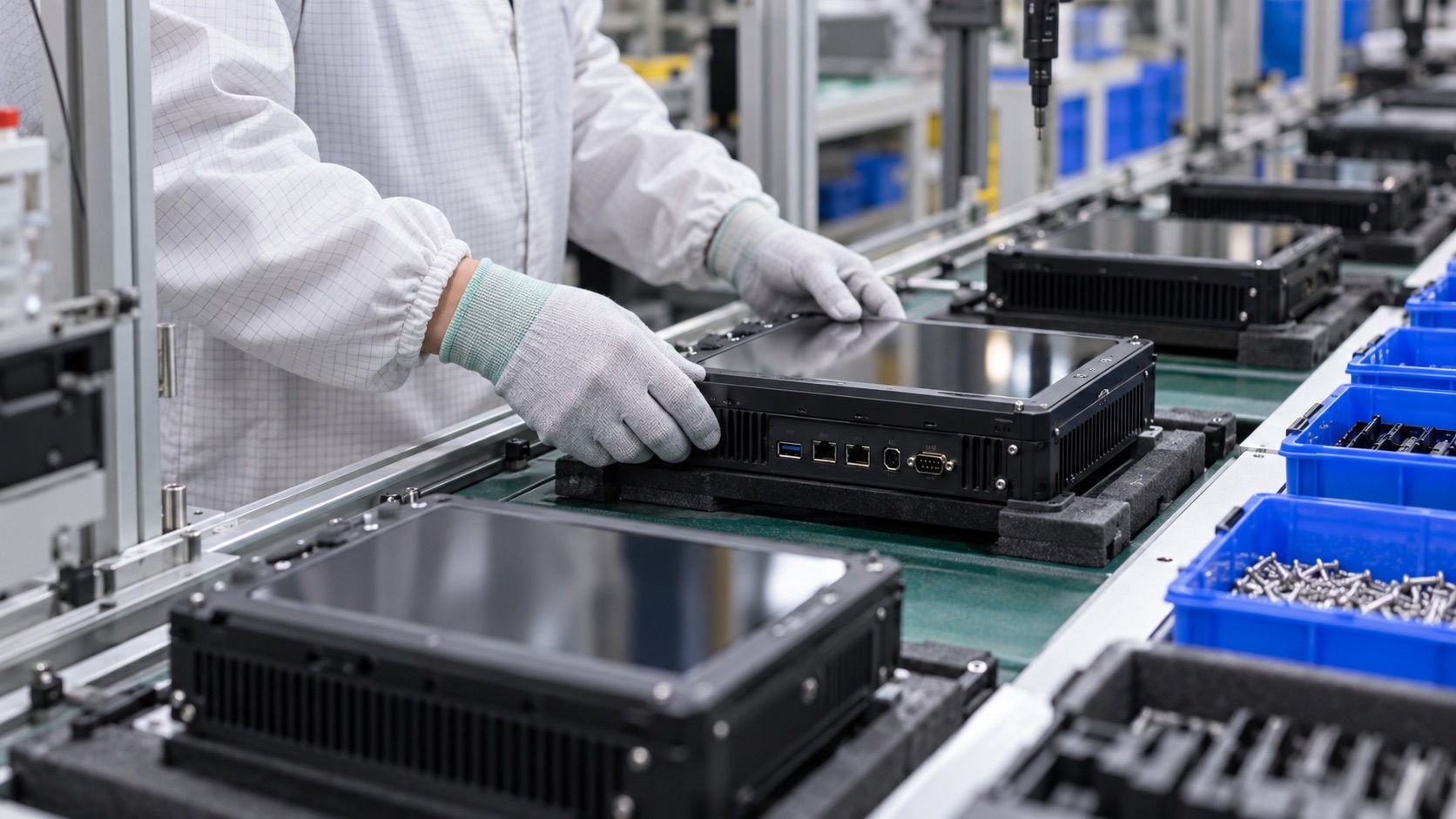 Technician assembling an industrial computer